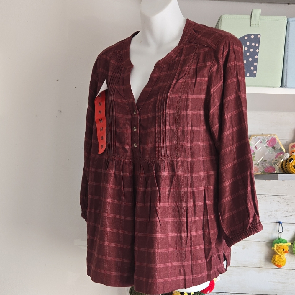 Wrangler Red Boxy Blouse with Mandarin Collar